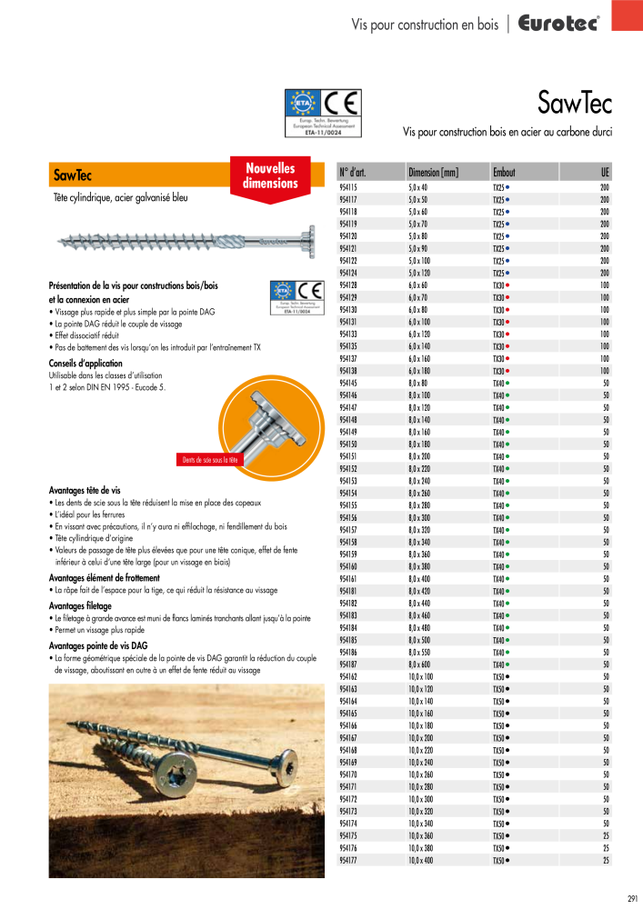Eurotec catalogue technique de fixation Nb. : 2441 - Page 291