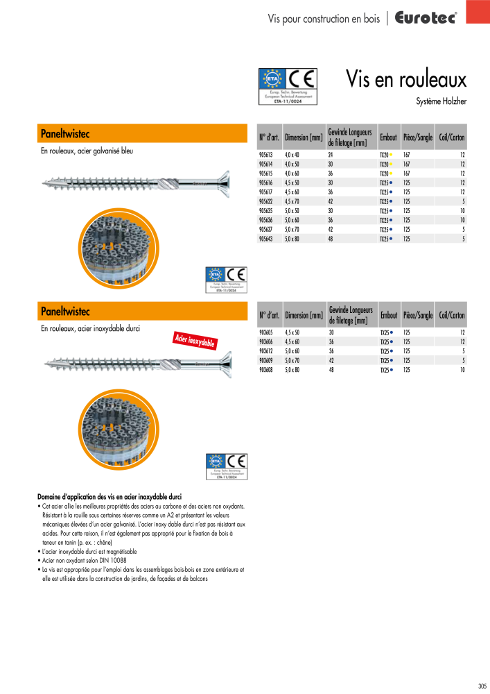 Eurotec catalogue technique de fixation Nb. : 2441 - Page 305