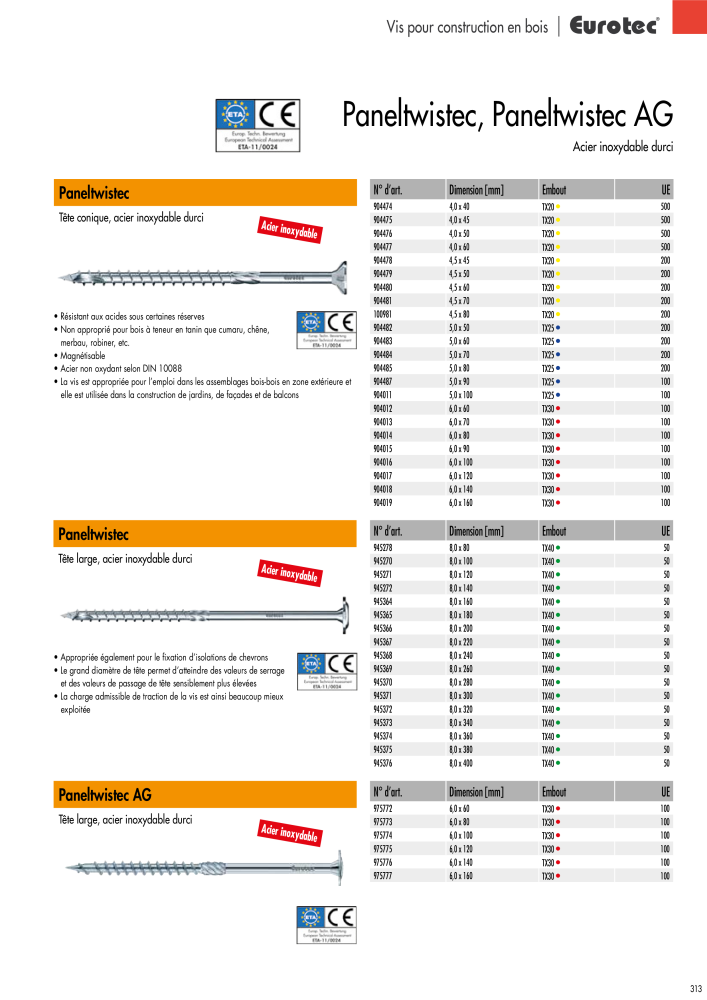 Eurotec catalogue technique de fixation NR.: 2441 - Seite 313
