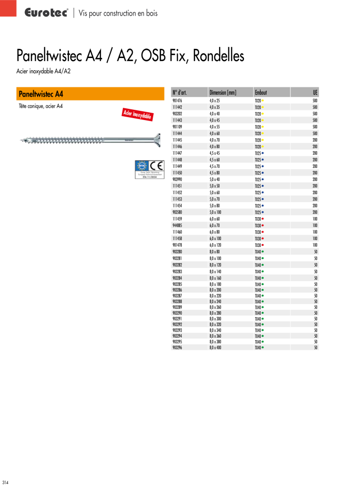 Eurotec catalogue technique de fixation Nb. : 2441 - Page 314