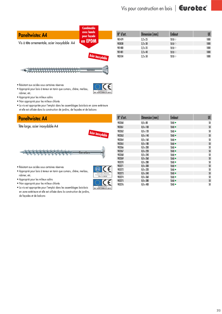 Eurotec catalogue technique de fixation Nb. : 2441 - Page 315