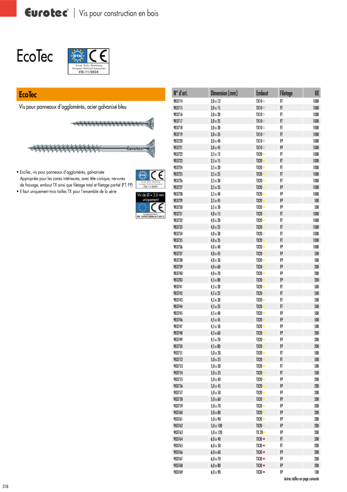 Eurotec catalogue technique de fixation Nb. : 2441 - Page 318