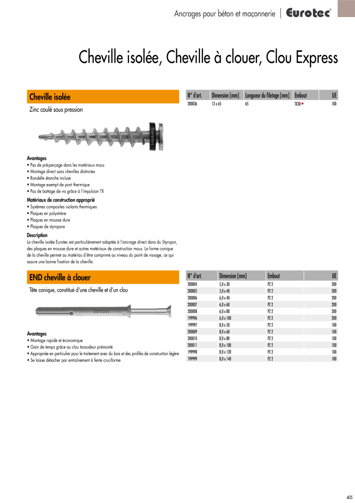 Eurotec catalogue technique de fixation Nb. : 2441 - Page 405