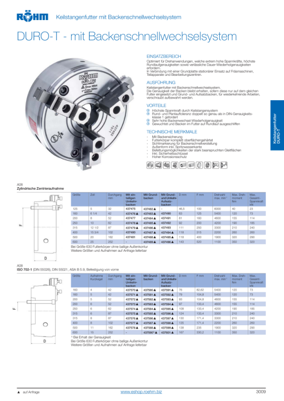 RÖHM Chuck Duro-T-160/3T Bvv Ub K4, K 4/26 Fd42 Bh6.2 437591