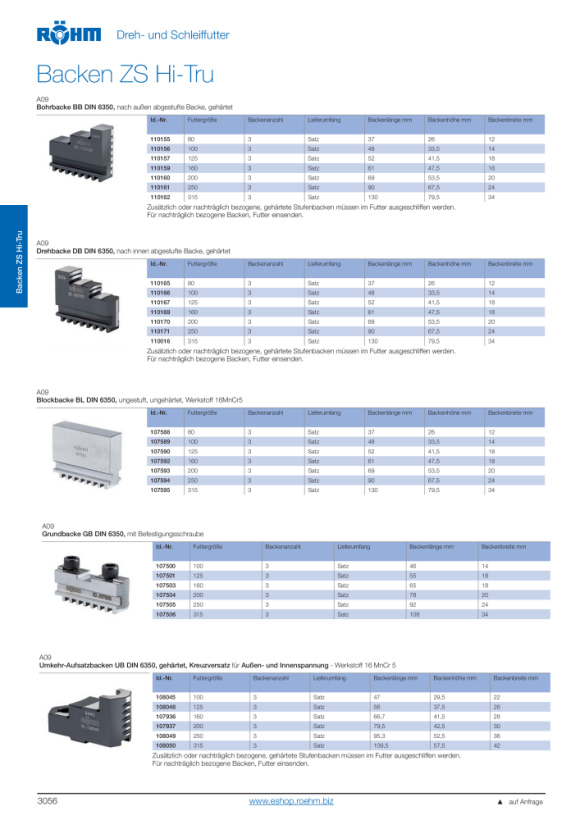 RÖHM Blokkaak BL in speciale lengte, maat 200, 3-klauwset, ongehard, 16MnCr5 130033