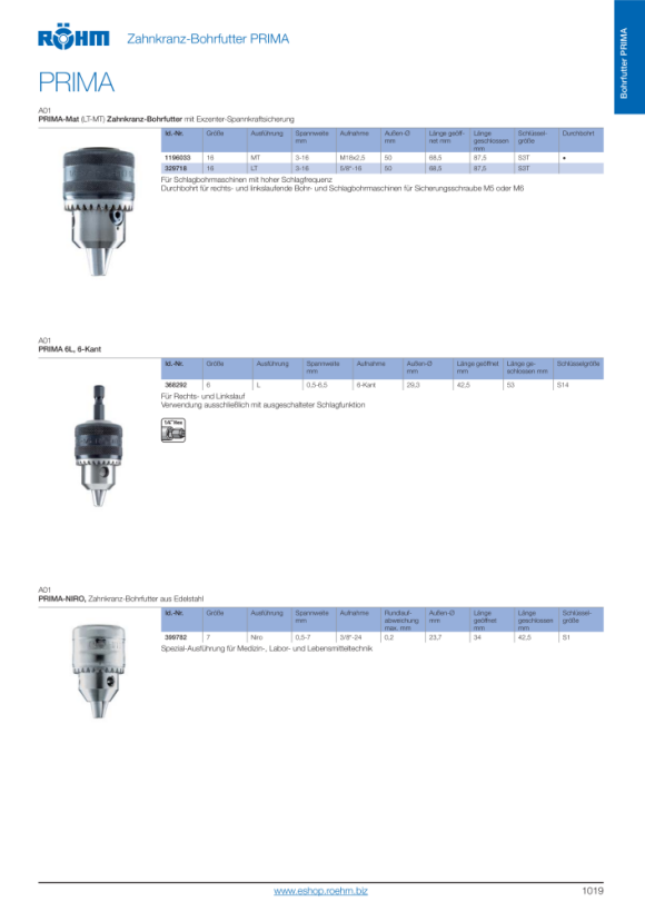 RÖHM Bohrfutter P10L 1/2-20 Db6,5, Db6,5 Bh Gk Ek 1322221