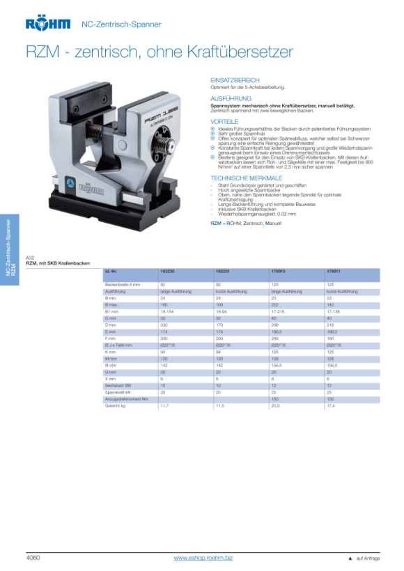 RÖHM Centreerklem RZm-92 Gk200, 182230