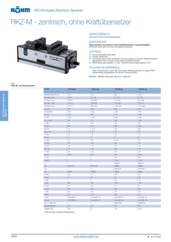 RÖHM NC compacte centrische bankschroef RKZ-M, bekbreedte 50, met getrapte bekken 180190