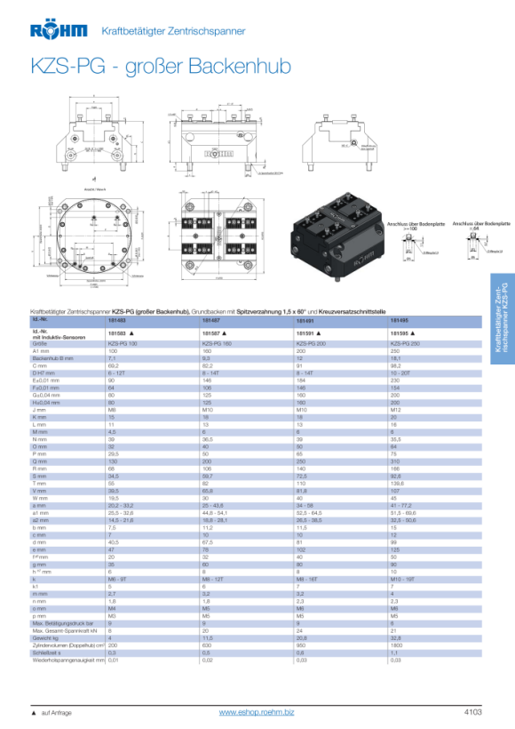 RÖHM Elektrisch bediende centrische klem KZS-, La80X80 4Xm8 Bh2.4 181483