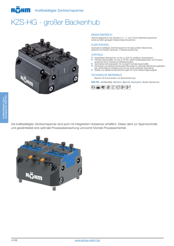 RÖHM Elektrisch bediende centrische klem KZS-, La125X125 4Xm10 Bh9.3 181489