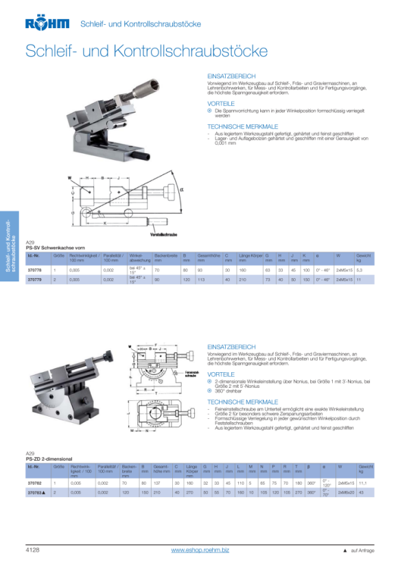 RÖHM Precisie-sinusklem PS-ZD, maat 1, bekbreedte 70, 2-dimensionaal 370782