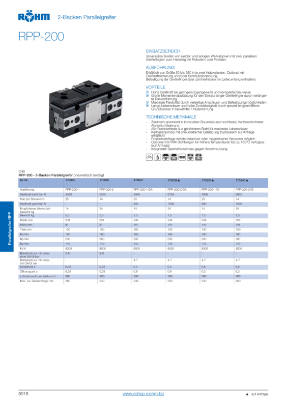 RÖHM Pneumatischer Parallelgreifer RPP- LA130X70 4XM8 KH25 BH25 170035