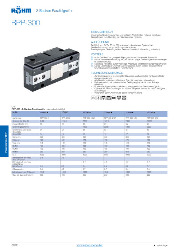 RÖHM Pneumatische parallelgrijper RPP- LA180X96 4XM12 KH35 BH35 170045