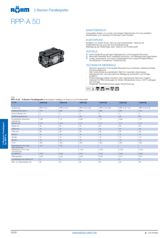 RÖHM Pneumatische parallelgrijper RPP- LA35X22 4XM3 KH-,- BH-,- 438041