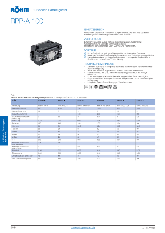 RÖHM Pneumatische parallelgrijper RPP- LA66X38 4XM6 KH12.3 BH5 435035