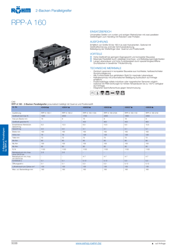 RÖHM Pneumatische parallelgrijper RPP- LA100X56 4XM6 KH18 BH8 436528