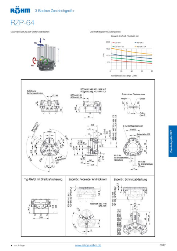 RÖHM Pneumatische centrische grijper RZP LKR56 3XM5 KH6.7 BH3 170053