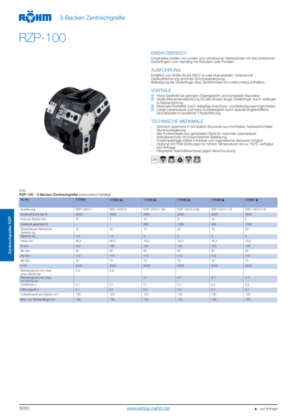 RÖHM Pneumatische centrische grijper RZP LKR90 3XM6 KH11.2 BH5 170063