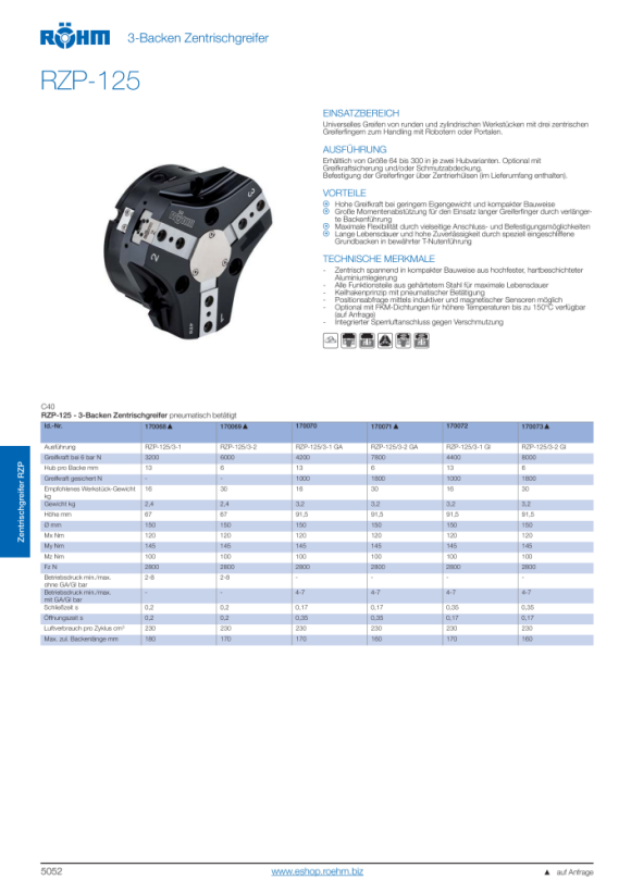 RÖHM Pneumatische centrische grijper RZP LKR112 3XM8 KH13.9 BH5.9 170071