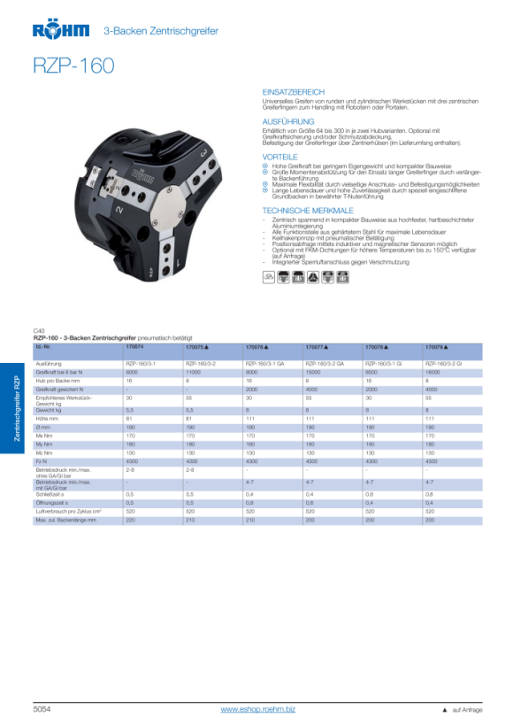 RÖHM Pneumatischer Zentrischgreifer RZP LKR146 3XM8 KH18 BH8 170077