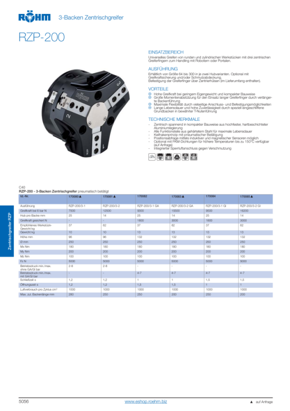 RÖHM Pneumatische centrische grijper RZP LKR184 3XM10 KH25 BH25 170080