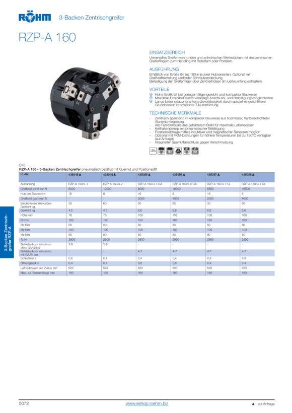 RÖHM Pneumatische centrische grijper RZP-A 1 LKR146 3XM8 KH16 BH8 435046