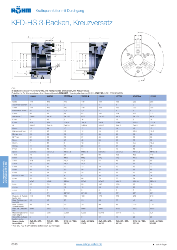 RÖHM Krachtige spantang KFD-HS 110, 3-klauw, kruisverplaatsing, ISO 702-I 149543