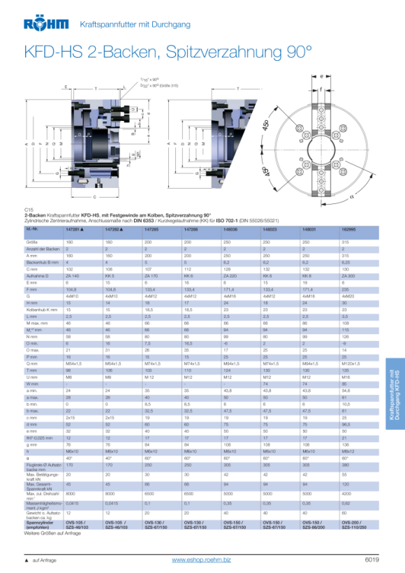 RÖHM Krachtige spantang KFD-HS 140, 3-klauw, kruisverplaatsing, ISO 702-I 156580