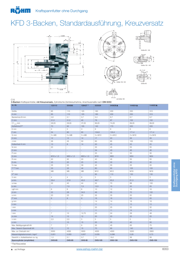 RÖHM Kraftspannfutter KFD-160/3 KV ZA140 M16 OD KH20 BH5,3 023529