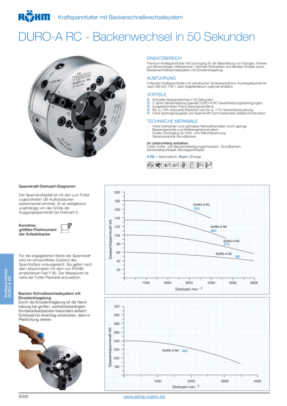 RÖHM Kraftspannfutter Duro-A Rc 215/3, K 8/26 30(M??) Fd66 Kh25 Bh7,4 183106