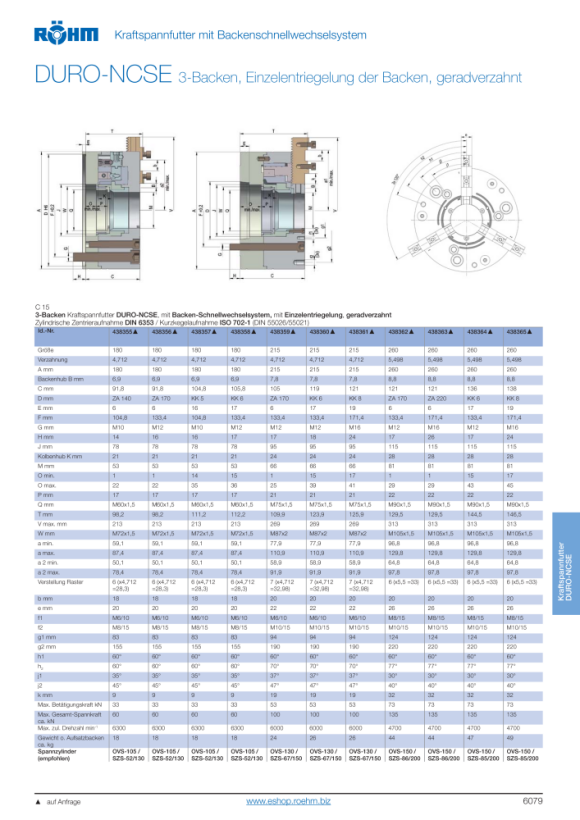 RÖHM Kraftspannfutter DURO-180-53/3 NCS K5/702-1 M60X1,5 FD53 KH21 BH6 438357