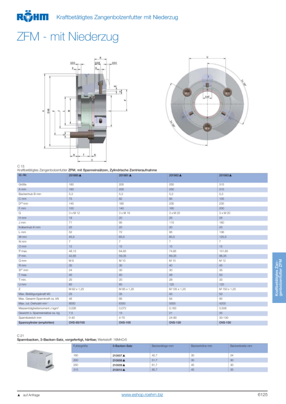 RÖHM Kraftspannfutter ZFM-200/3 ZA185 FD65,5 KH20 BH5,3 201981