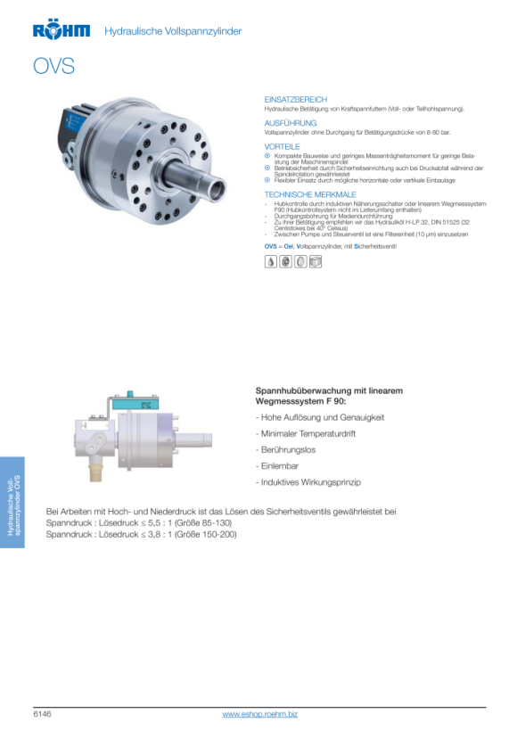 RÖHM Hydraulische volspancilinder OVS-130 SV 5000rpm. HUB32 bh 438263