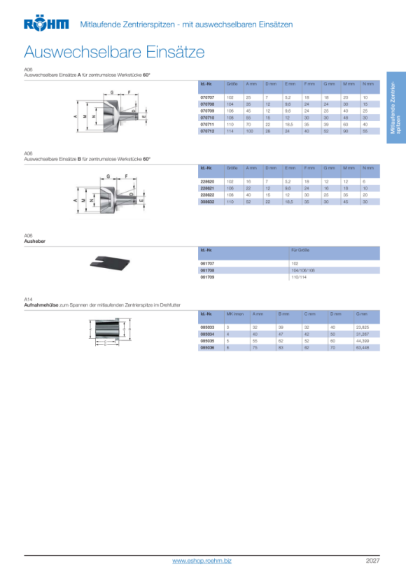 RÖHM Verwisselbare wisselplaten voor roterende middencentra, maat 110, B 308632