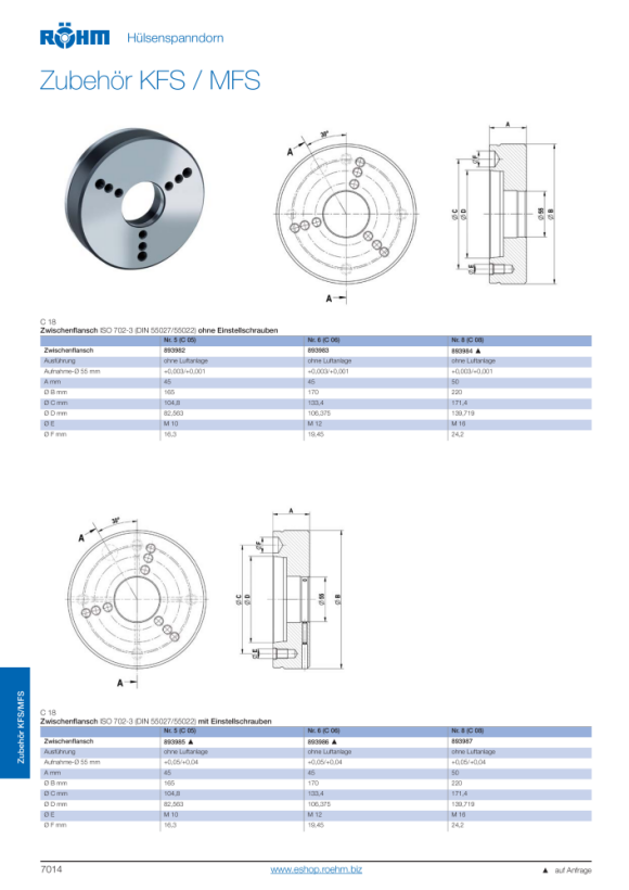 RÖHM Zwischenflansch ISO702-3 NR6 mit Einstellschrauben 893986