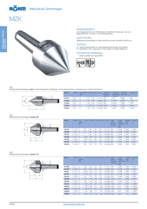 RÖHM Draaibare centreerkegel, opname MK 3, maat 173, stomp, 60° 221605