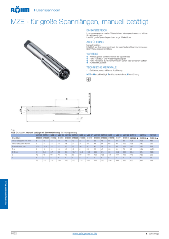 RÖHM Adapterhuls, minimale diameter 85, versie E - voor basisdoornmaat MZE 12 315044