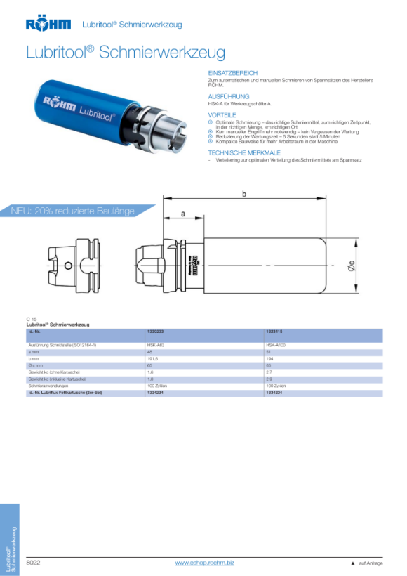 RÖHM Lubritool Hsk-, voor Hsk-A63 1330233