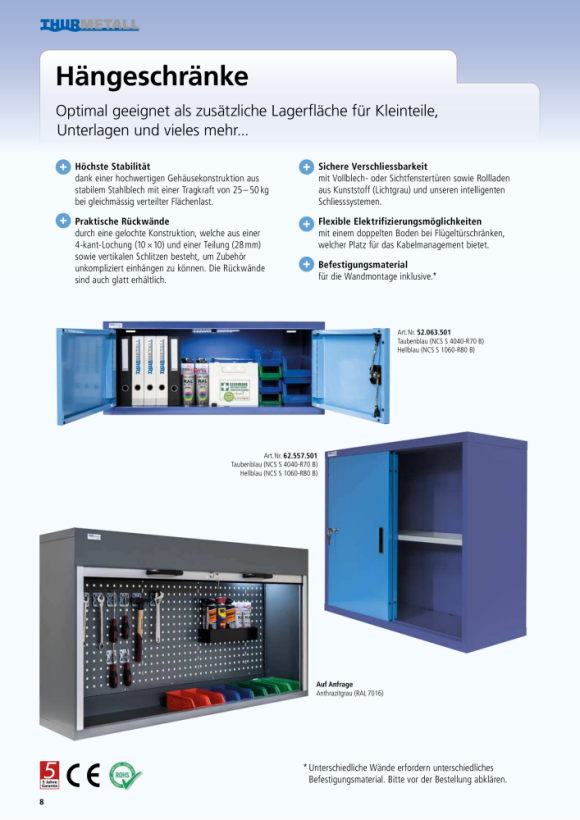 ThurMetall Schuifdeurwandkast (BxDxH) 1500x300x800 mm KEY Lock lichtblauw RAL 5012 62.549.010