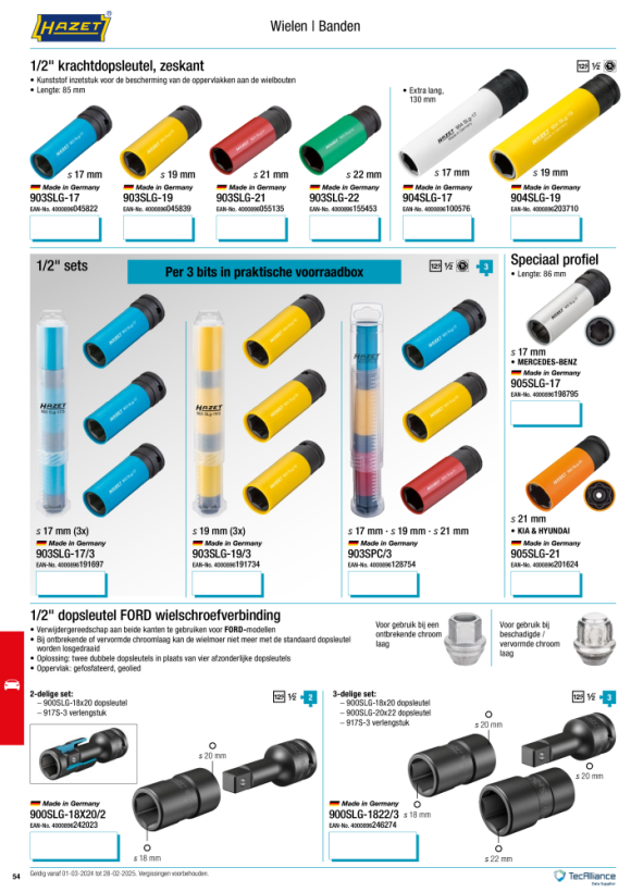 HAZET Slagdopsleutelinzet (6-kant) - hol vierkant 12,5 mm (1/2 inch) - buitenzeskant tractieprofiel - 17 mm - aantal gereedschappen: 3 903SLG-17/3