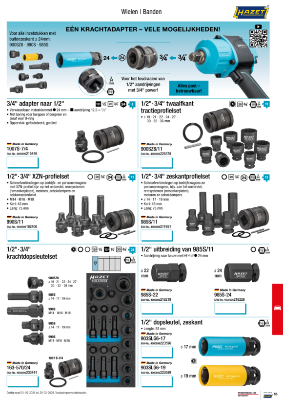 HAZET Slagdopsleutelinzet (6-kant) - hol vierkant 12,5 mm (1/2 inch) - buitenzeskant tractieprofiel - 17 mm - aantal gereedschappen: 3 903SLG-17/3