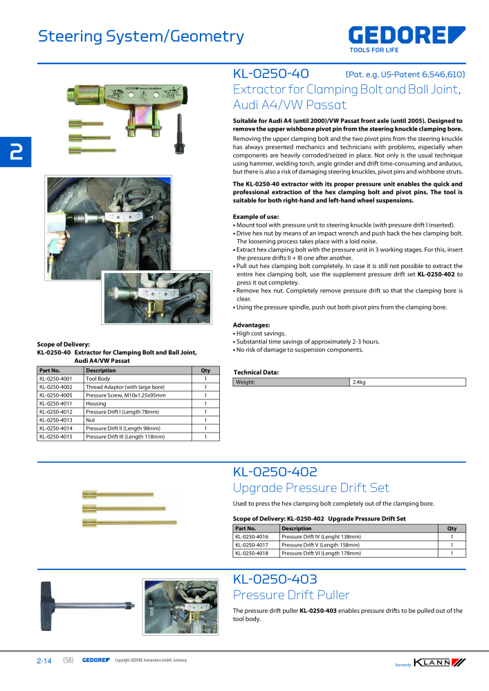 GEDORE Automotive KLANN Steering System/ Geometry Č. 2546 - Strana 14