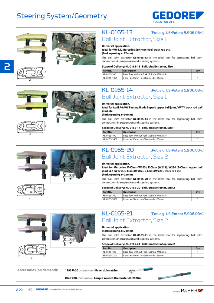 GEDORE Automotive KLANN Steering System/ Geometry Nb. : 2546 - Page 20