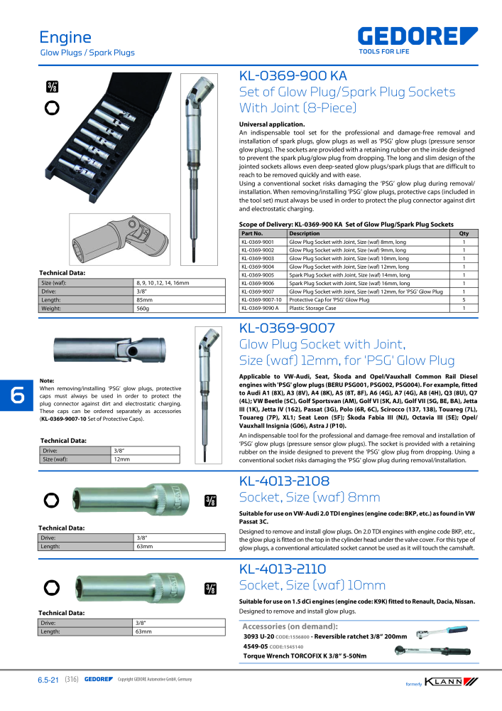 GEDORE Automotive KLANN Engine Maintenance/Repairs NR.: 2550 - Pagina 106