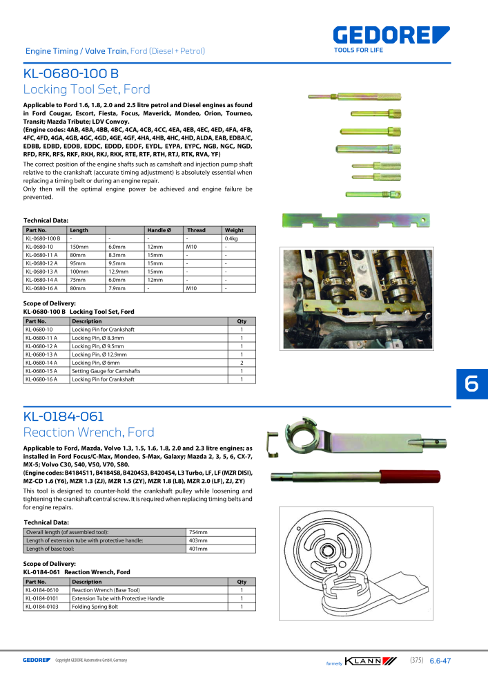 GEDORE Automotive KLANN Engine Maintenance/Repairs NO.: 2550 - Page 165