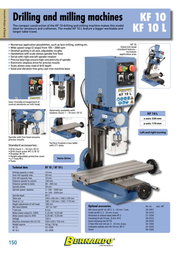 Bernardo Bohr- und Fräsmaschine KF 10 L / 230 V 02-1006