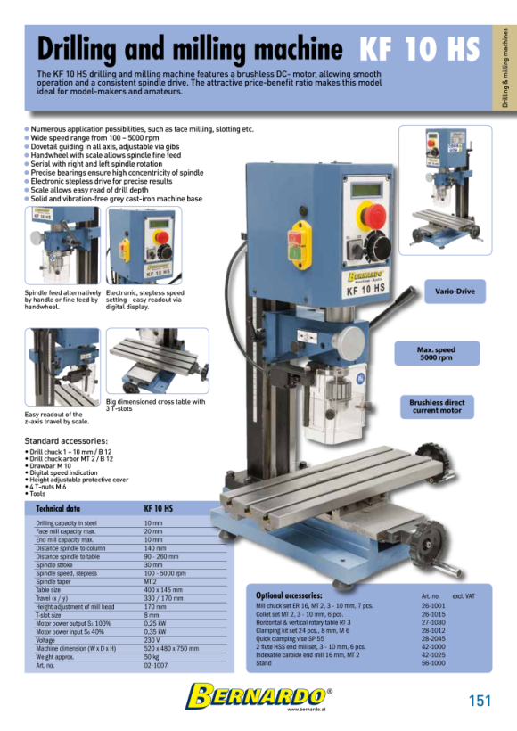 Bernardo Bohr- und Fräsmaschine KF 10 L / 230 V 02-1006