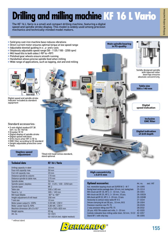 Bernardo Bohr- und Fräsmaschine KF 16 Vario 02-1019