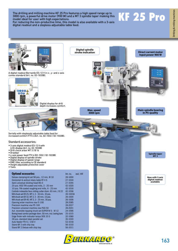 Bernardo Bohr- und Fräsmaschine KF 25 PRO mit Vorschub 02-1032