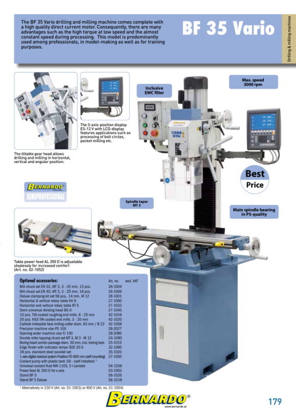 Bernardo Bohr- und Fräsmaschine BF 35 Vario 02-1051